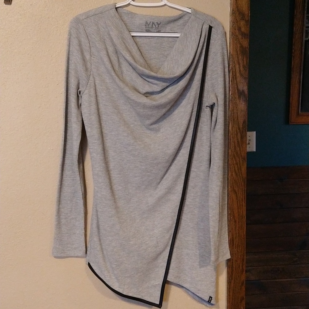 Marc New York Asymmetric Hem Draped Neck Long Sleeve Thermal Knit Tunic
